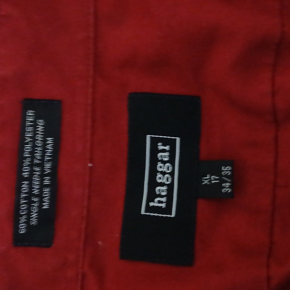 Haggar Mens XL Red Button Down Long Sleeve Shirt - Picture 7 of 7